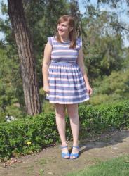 Striped Dress + Blue Wedges