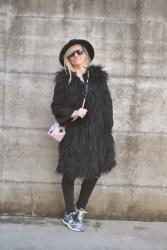 BLACK FAUX FUR COAT - CAPPOTTO PELLICCIA ECOLOGICA ELISABETTA FRANCHI -