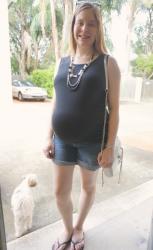 Jeanswest Maternity Tanks, Denim Shorts and Rebecca Minkoff Metallic Silver Mini MAC Bag