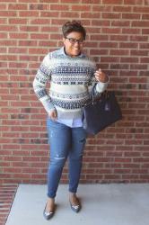 OOTD:  J. Crew Stadium-Cloth Cocoon Coat and Sequin Fair Isle Sweater  