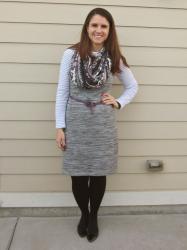 grey dress + floral scarf