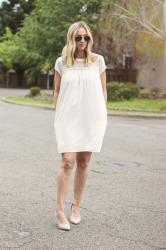 cream shift dress