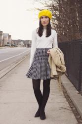 Houndstooth and yellow hat 