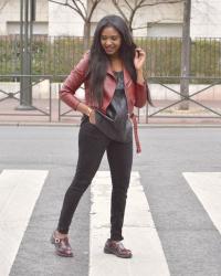 Simili : Burgundy perfecto and leather top