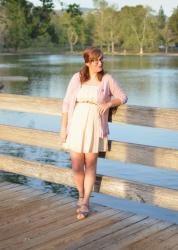 Thrifted Cream Dress + Pink Cardigan