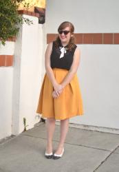 Beaded Collared Top + Mustard Skirt