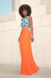 Polka Dot Cowl Neck + Embellished Waist Maxi Skirt