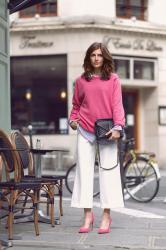 Spring Fling: White Culottes and Pink Pullover