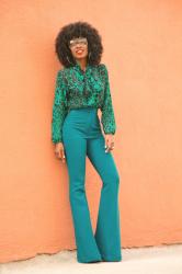 Front Tie Printed Blouse + Wide Leg Trousers