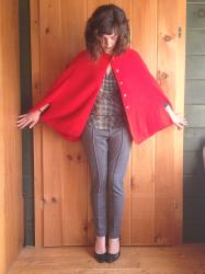 Emily | Red cape + checked trousers