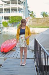 Yellow Cardigan + BB Dakota Floral Skirt
