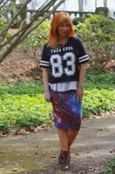 Galaxy Print Skirt & Graphic Tee: Real Life Role Model
