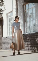 Glam Day Look: Grey Tee & Cotton Midi Skirt