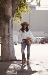 Casual LA Day: Distressed Jean & Balloon Sleeve Top