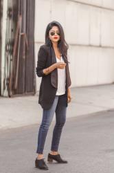 WHITE TEE + BLACK BLAZER + RED LIPS