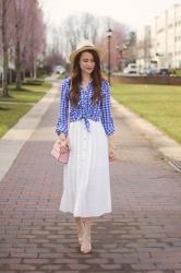 Gingham Blouse and a White Button Down Skirt