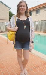 Rebecca Minkoff Canary Yellow Swing Bag, Jeanswest Maternity Tops and Denim Shorts