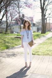 outfit: blue and white