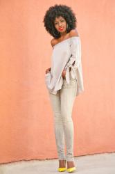 Off Shoulder Tunic + Zippered Jeans