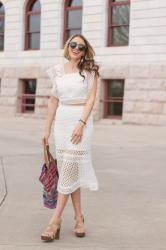 White Crochet Two-Piece Set