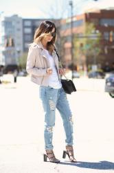 Blush Leather Jacket + Studded Sandals
