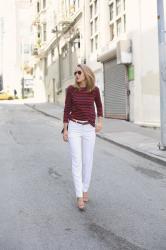 Red and Navy Striped Tee