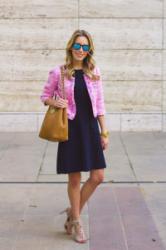 Pink Tweed Blazer and Navy Scallops