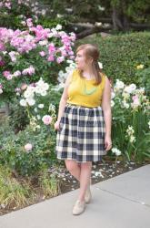 Yellow Tank Top + Fleet Collection Plaid Skirt