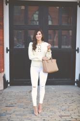 Beige Lace Up Sweater