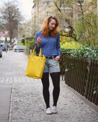 A Yellow Bag and Denim Shorts