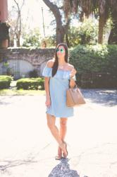 Chambray Off the Shoulder Dress