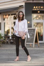 White Bow Blouse, Chloé Marcie and Lace up Flats