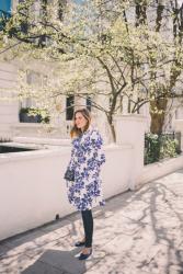 Blue & White Floral Trench