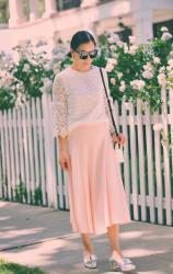 Lace & Pleat: Lace Top & Pink Skirt
