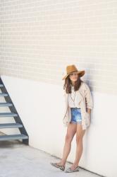 Denim shorts + Linen parka