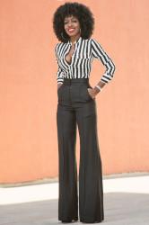 Fitted Striped Shirt + High Waist Pintucked Trousers