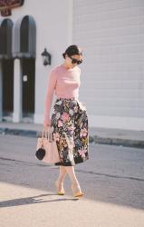 Feminine in Pink: Summer Knit Top & Floral Midi Skirt