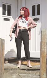 Slogan Boohoo Crop Top & Blush Pink Jacket