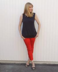 Red Cropped Trousers, Pearls and The Cutest Ballerinas