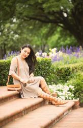 Boho Chic in a Cold-Shoulder Dress + Gladiator Sandals