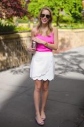 Pink Bow Ballet Flats & White Scallop Skirt