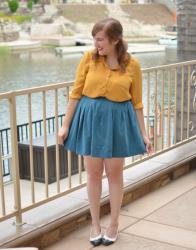 Mustard Scalloped Top + Teal Skirt