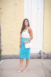 Turquoise Lace Pencil Skirt
