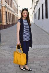 striped t-shirt with long vest