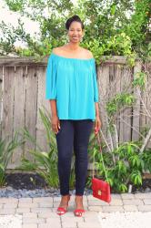 DIY Turquoise Off the Shoulder Top