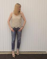 Beaded Gatsby Top, Boyfit Jeans and Colourblock Heels