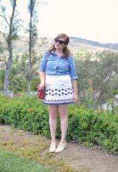 J. Crew Denim Shirt + Patterned Skirt