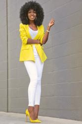 Vintage Yellow Blazer + White Tank + White Jeans