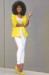 Vintage Yellow Blazer + White Tank + White Jeans