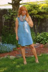 Sleeveless Chambray Dress & Floral Print Scarf: Flock Of Seagulls